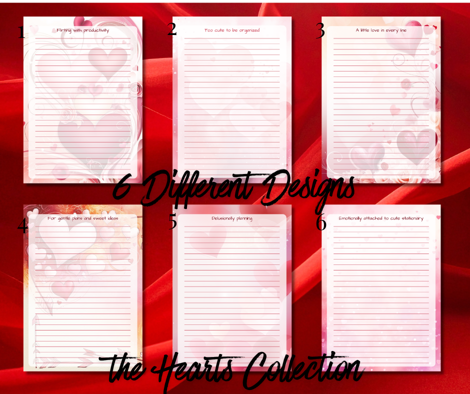 Hearts Collection Lined Notepad – Romantic Pink Stationery